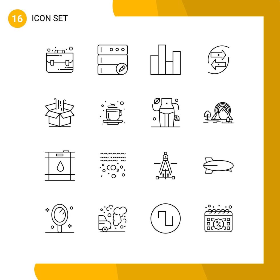 Gliederungspackung mit 16 universellen Symbolen für bearbeitbare Vektordesign-Elemente für Box-Gelddiagramm-Austauschdiagramm vektor