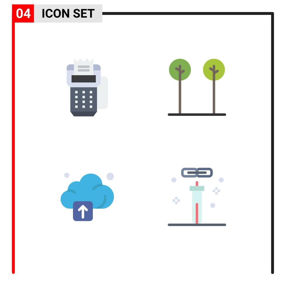 Flaches Symbolpaket mit 4 universellen Symbolen der Kartenwolkenmaschine hinterlässt Technologie editierbare Vektordesign-Elemente vektor