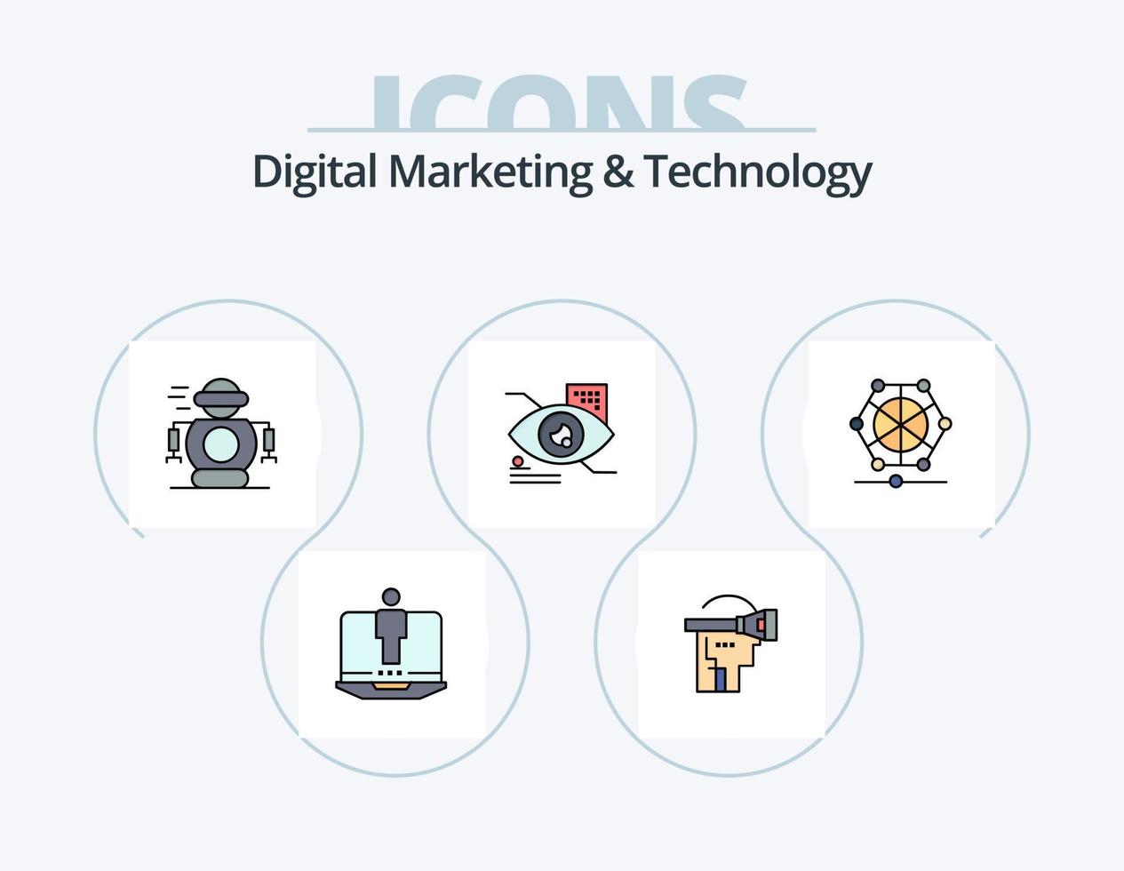 digital marknadsföring och teknologi linje fylld ikon packa 5 ikon design. teknologi. omgivande. verklighet. transport. tåg vektor