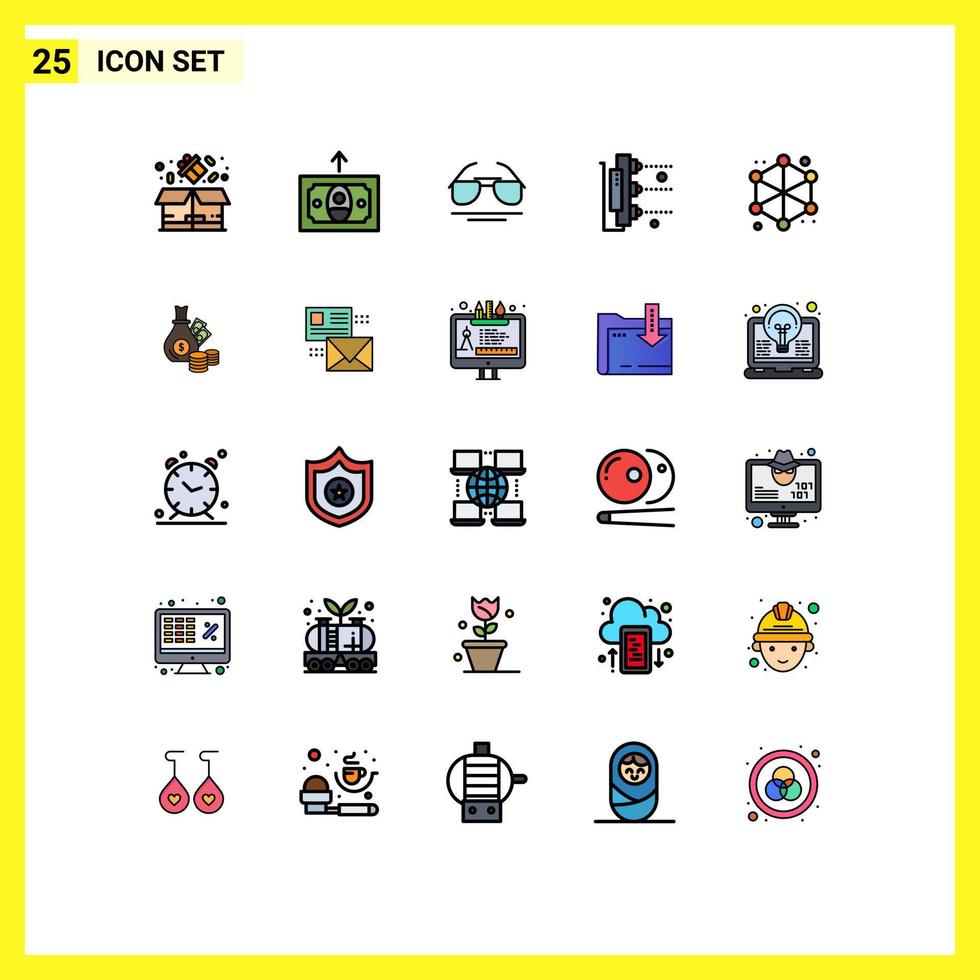 satz von 25 vektorgefüllten linienflachfarben auf raster für serveranalytik augenscanner druck editierbare vektordesignelemente vektor