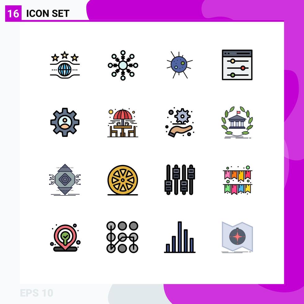 användare gränssnitt packa av 16 grundläggande platt Färg fylld rader av använda sig av kontroller sjukdom redskap inställningar redigerbar kreativ vektor design element