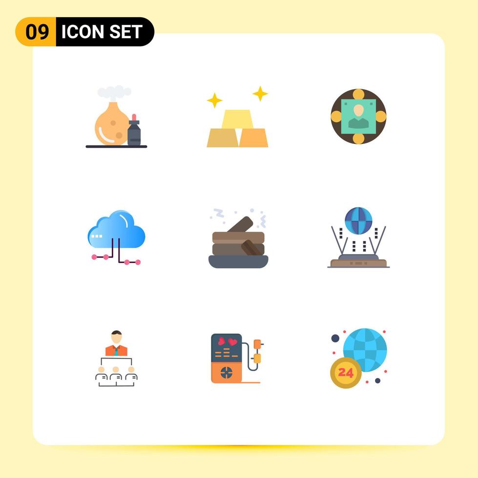 9 universell platt Färg tecken symboler av pannkaka nätverk företag datoranvändning moln redigerbar vektor design element