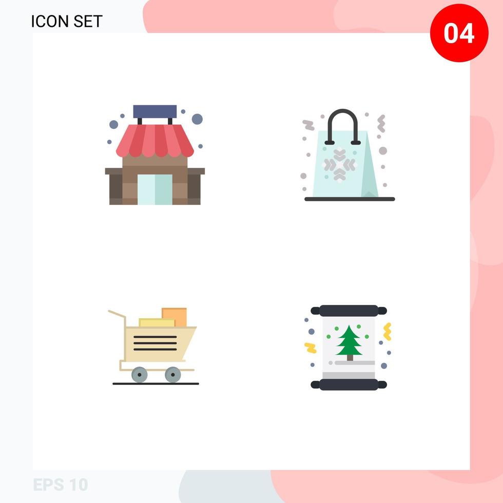 4 användare gränssnitt platt ikon packa av modern tecken och symboler av byggnad vagn mataffär flaga korg redigerbar vektor design element