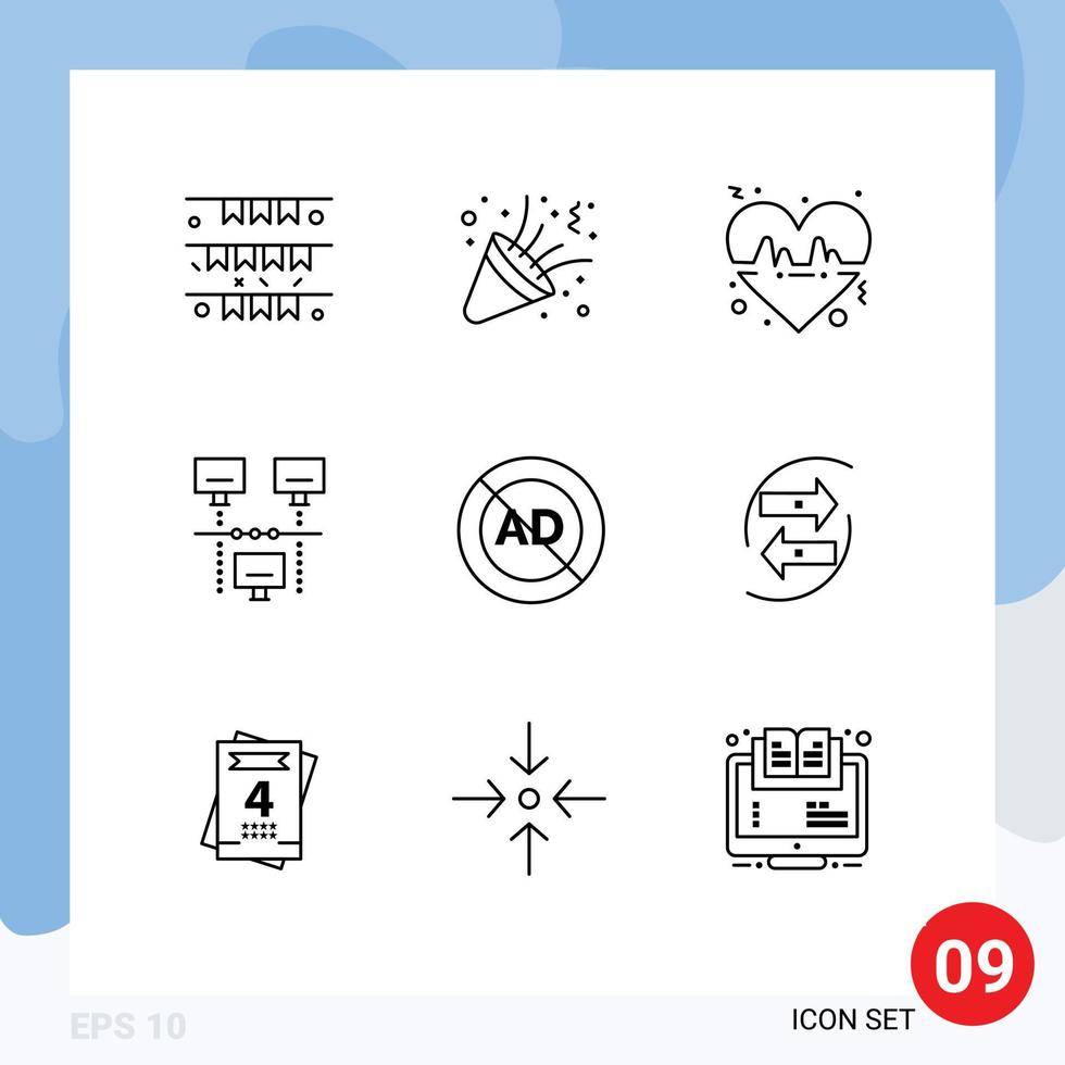 Stock Vector Icon Pack mit 9 Zeilen Zeichen und Symbolen für Ad Sharing Party Internet Love editierbare Vektordesign-Elemente