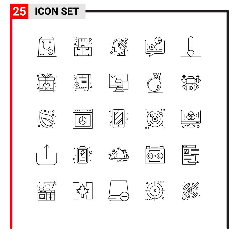 Gruppe von 25 Zeilen Zeichen und Symbolen für Nachrichtenkommunikation Produkt Banking geschlossen editierbare Vektordesign-Elemente vektor