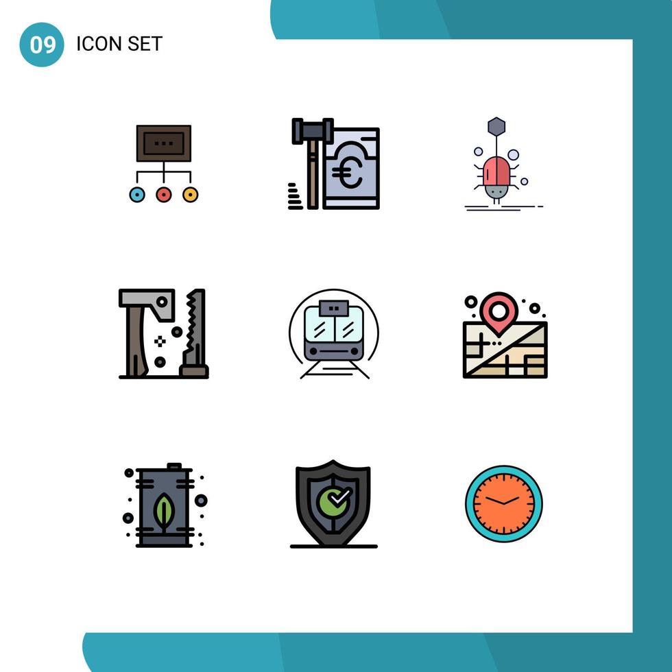 9 universell fylld linje platt färger uppsättning för webb och mobil tillämpningar yxa virus BRP Spindel insekt redigerbar vektor design element