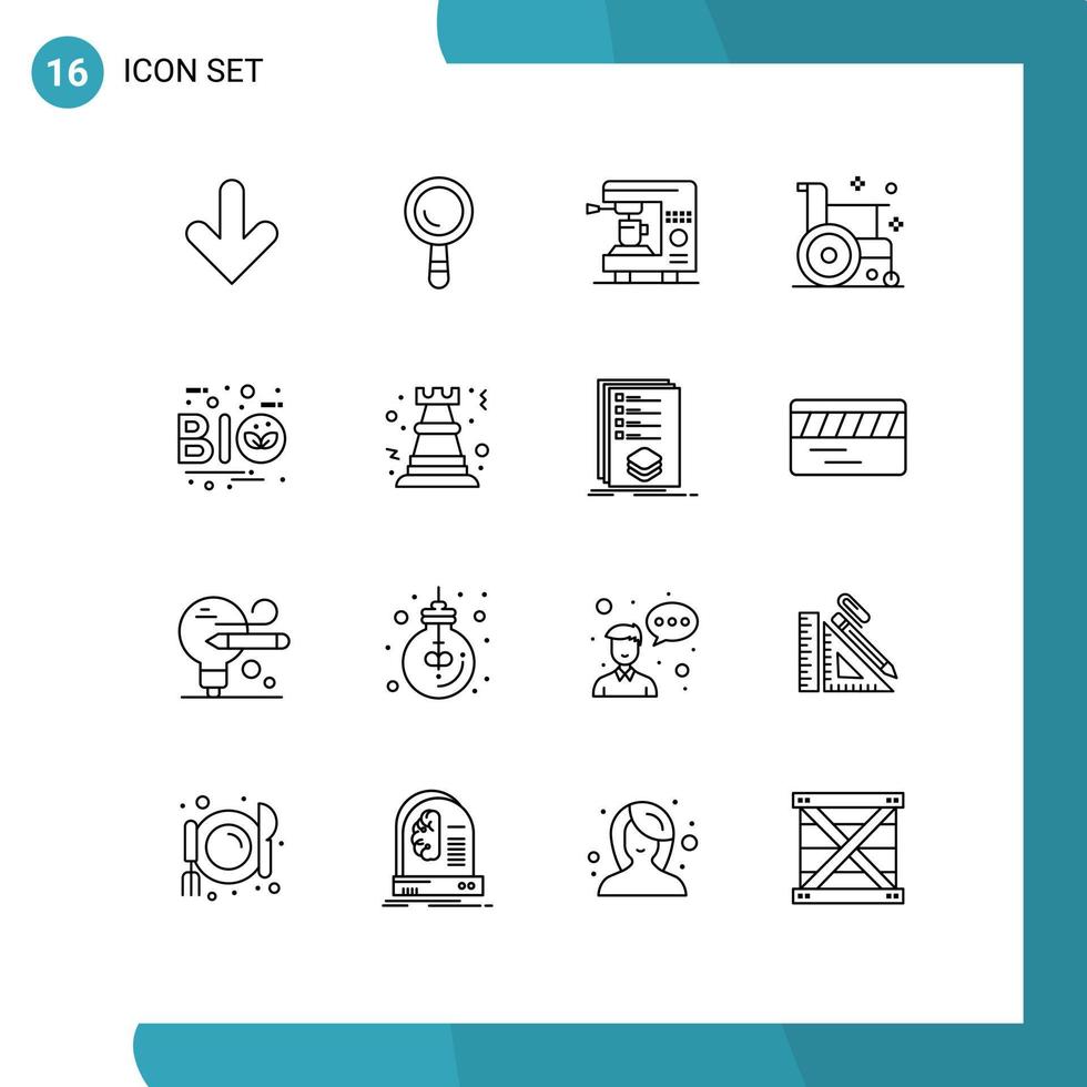 Piktogramm-Set von 16 einfachen Umrissen von bearbeitbaren Vektordesign-Elementen für Öko-Medizin elektrische Gesundheit Fitness vektor
