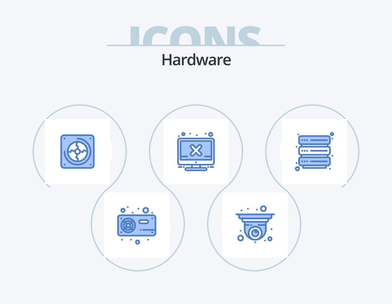 Hardware blau Icon Pack 5 Icon Design. Bewirtung. Bildschirm. Überwachungskamera. Hardware. Fan vektor