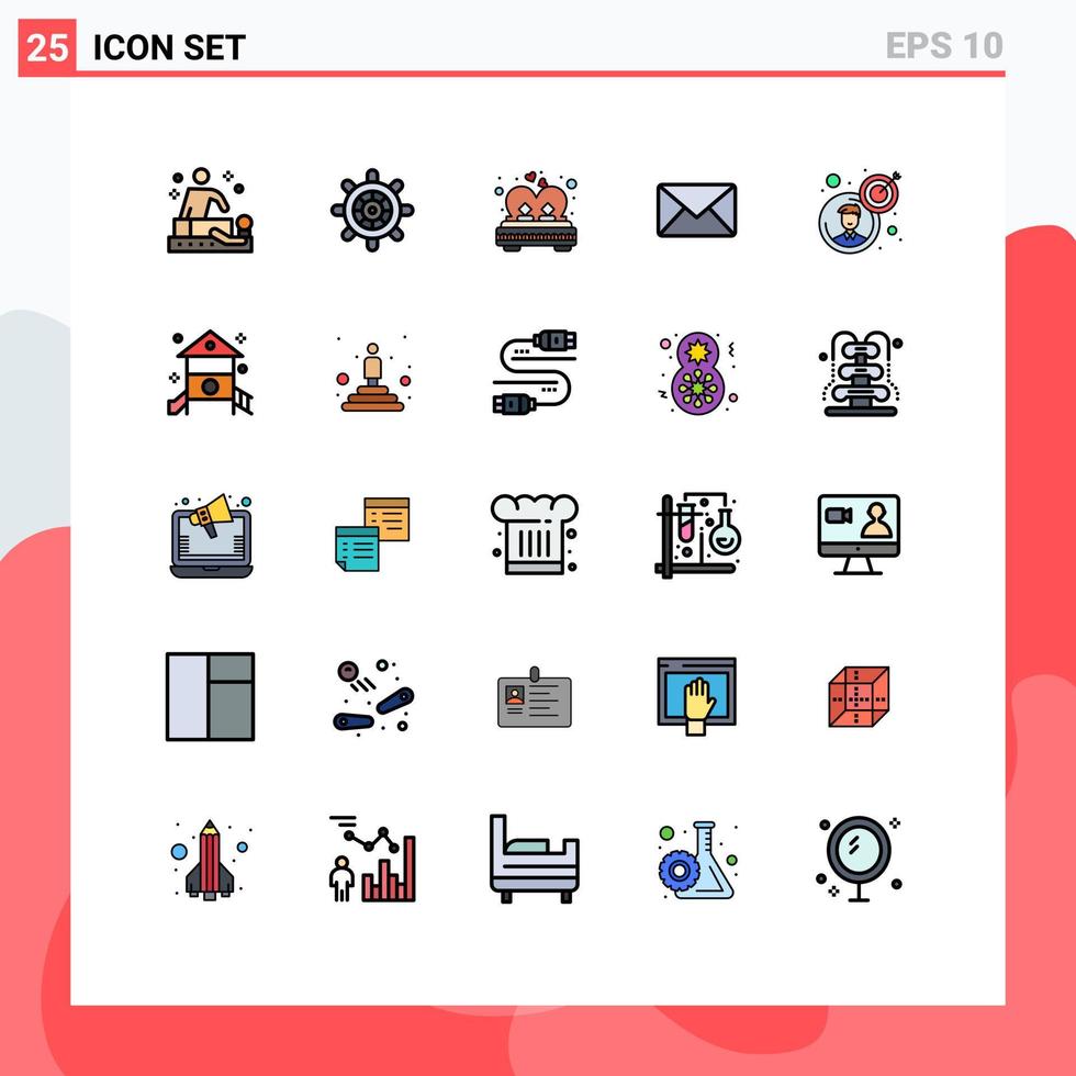 25 benutzeroberfläche gefüllt linie flache farbe paket moderner zeichen und symbole von ziel sms paar nachricht e-mail editierbare vektordesignelemente vektor