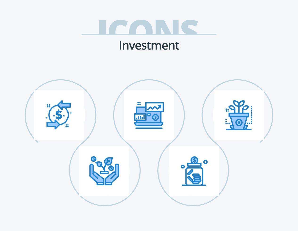 Investition blau Icon Pack 5 Icon Design. Investition. Laptop. zurück. Investition. Dollarzeichen vektor