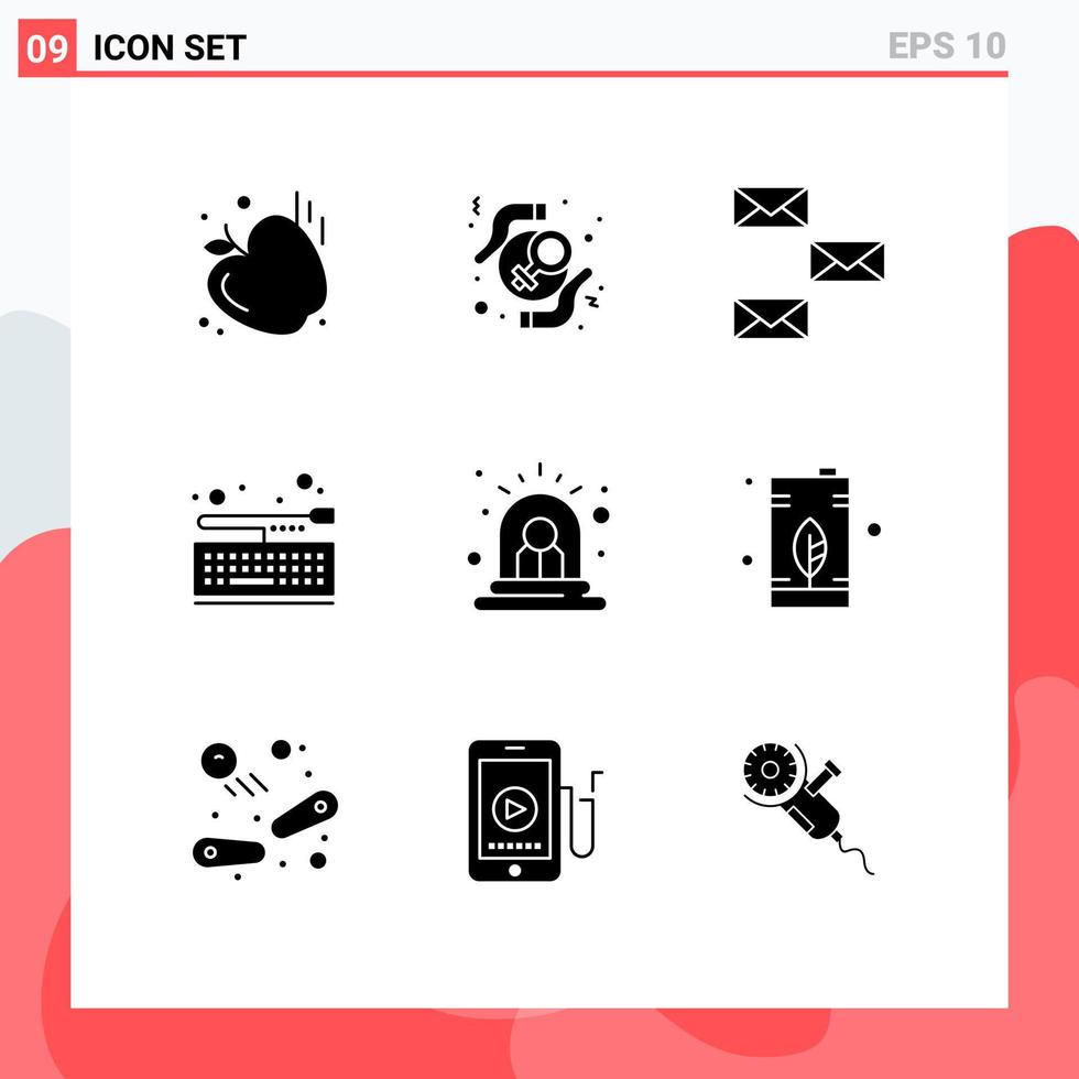 satz von 9 modernen ui-symbolen symbole zeichen für alarm tastatur zurück schlüsselumschlag editierbare vektordesignelemente vektor