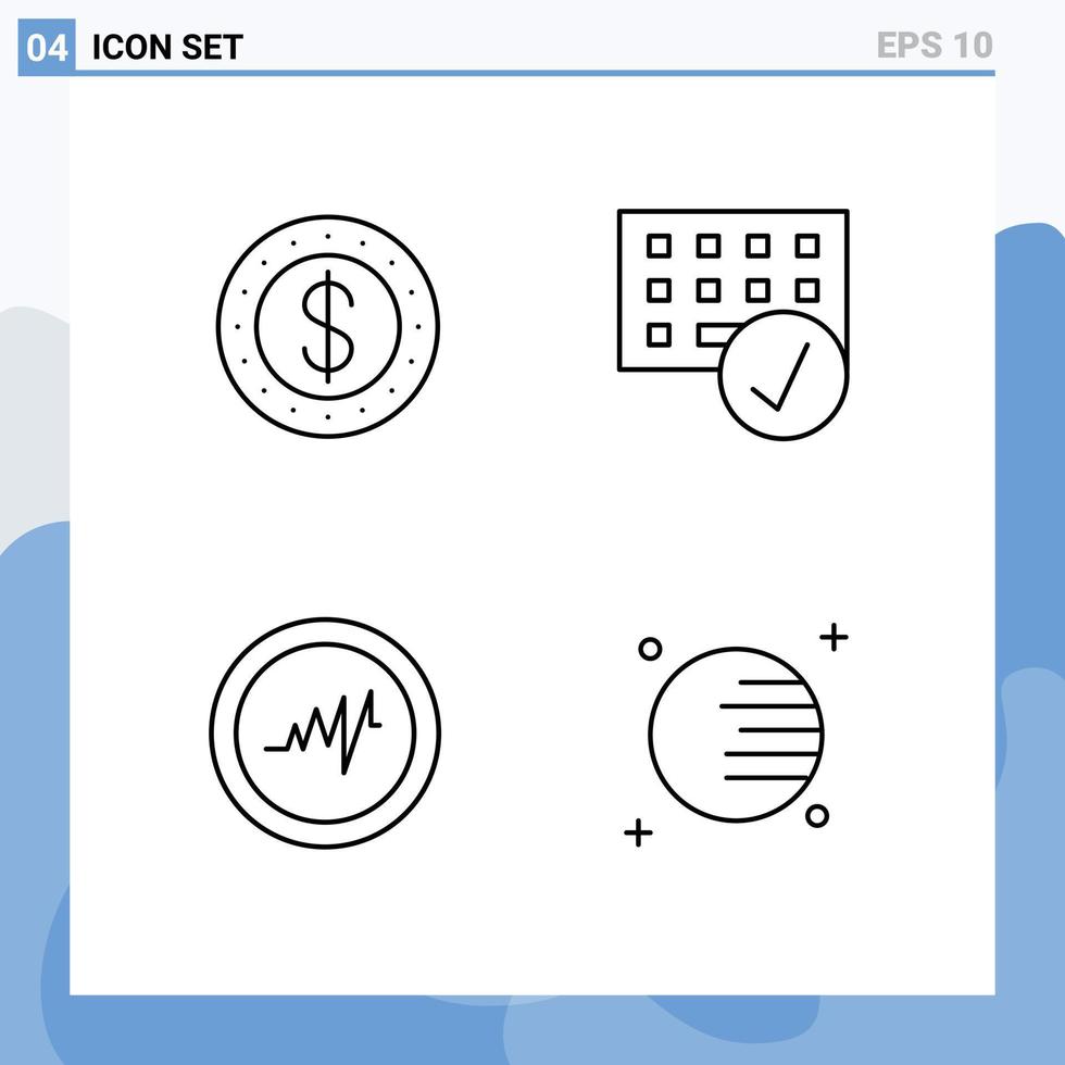4 universell linje tecken symboler av dollar puls datorer grej planet redigerbar vektor design element