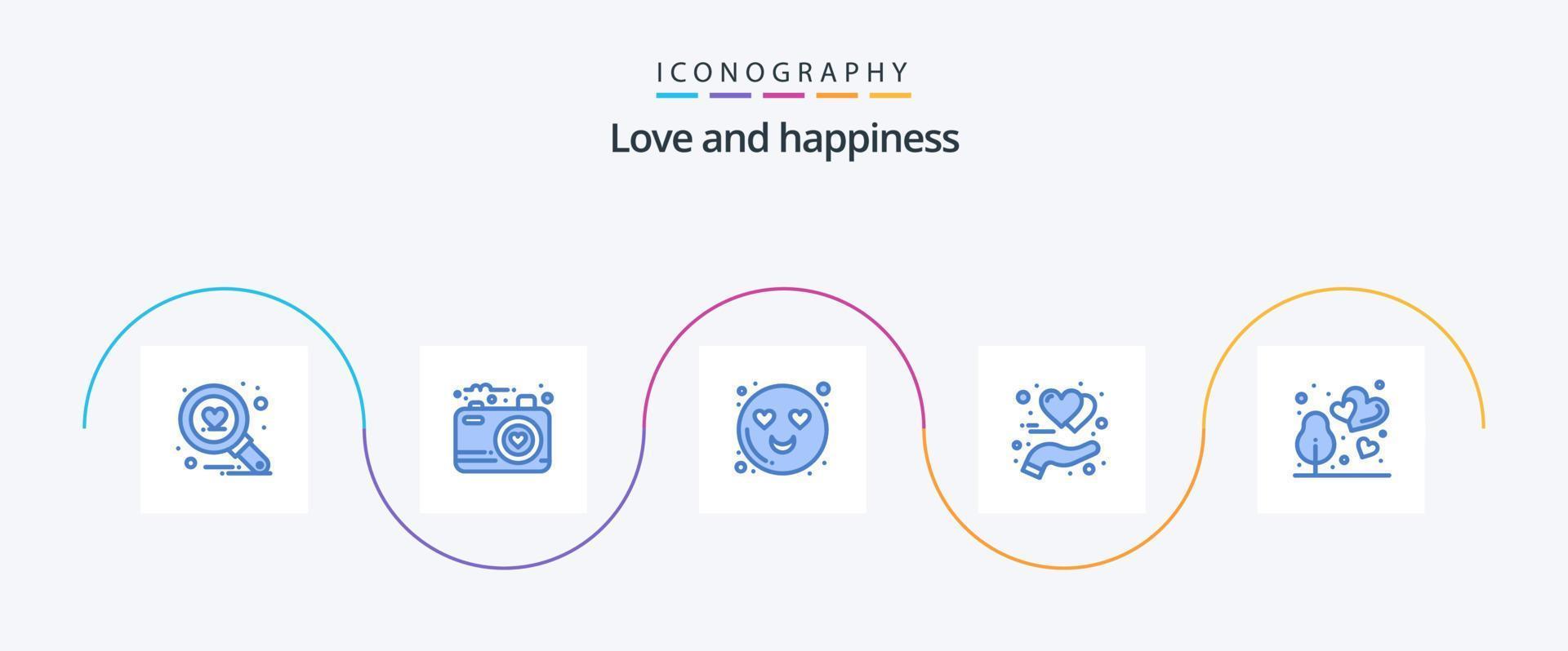 kärlek blå 5 ikon packa Inklusive träd. utomhus. hjärta. kärlek. hand vektor