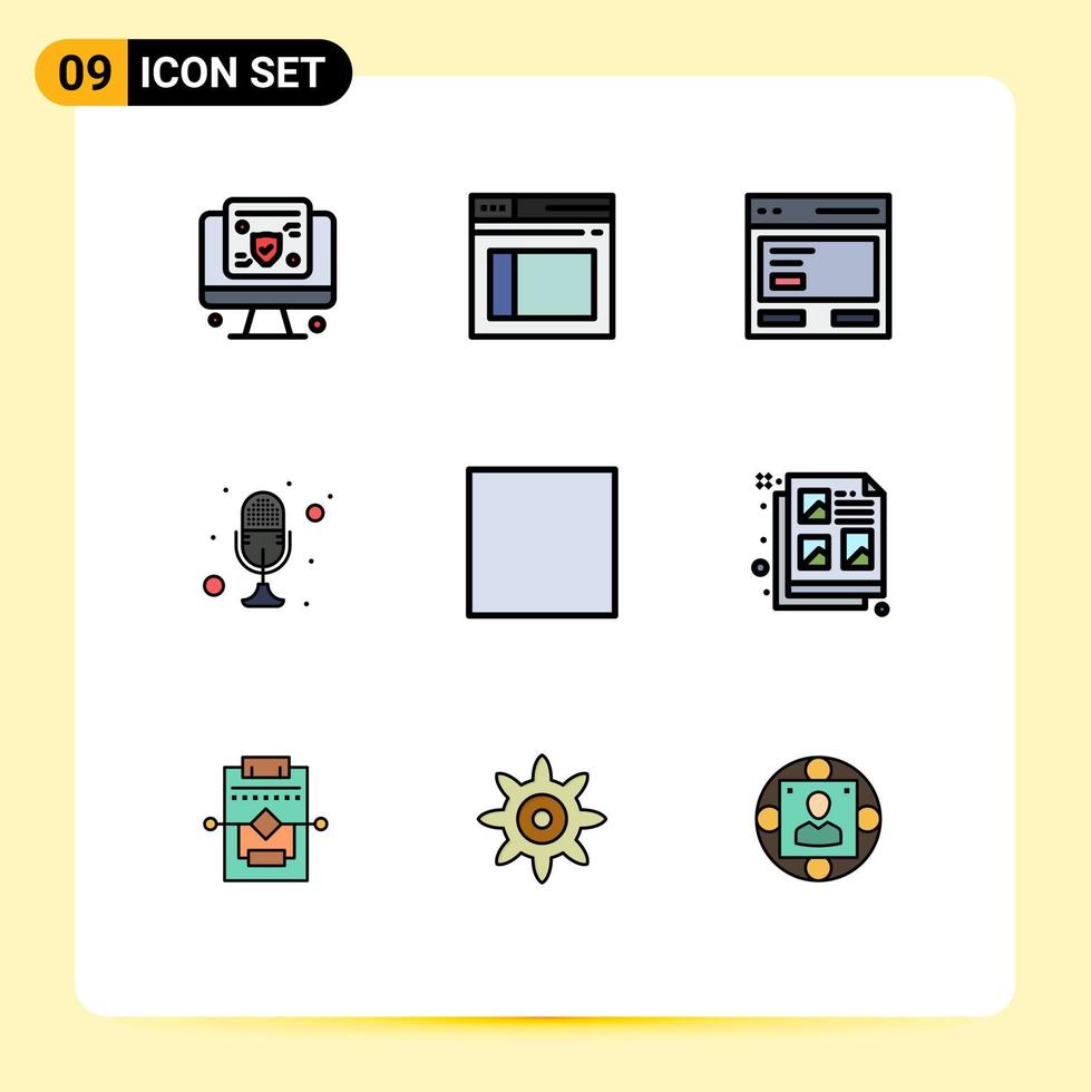 Satz von 9 Vektor-Fülllinien-Flachfarben auf Raster für Talk-Mike-Action-Mikrofon zu bearbeitbaren Vektordesign-Elementen vektor