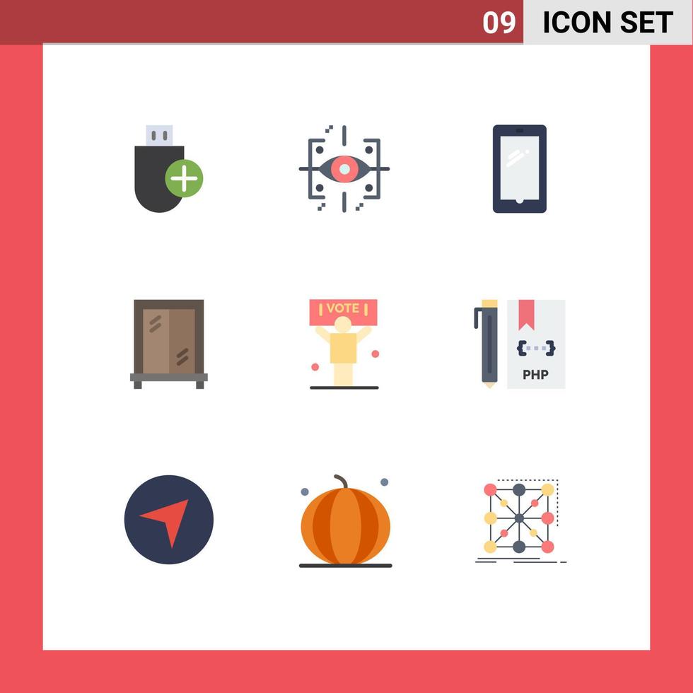 modern uppsättning av 9 platt färger och symboler sådan som politisk fönster gen interiör android redigerbar vektor design element