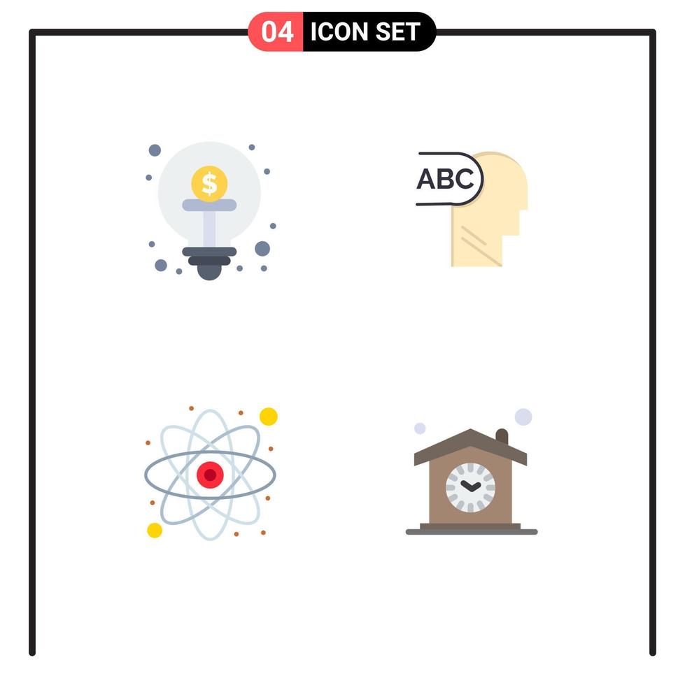 flaches Icon-Paket mit 4 universellen Symbolen der Betriebswirtschaftslehre zur Finanzierung von Atomhäusern editierbare Vektordesign-Elemente vektor
