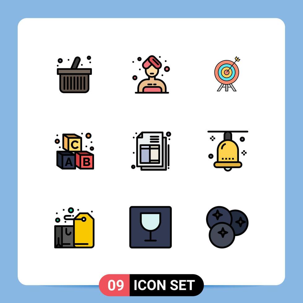 Gruppe von 9 modernen Filledline-Flachfarben für Glocken-E-Commerce-Pfeilrechnung, die editierbare Vektordesign-Elemente lernt vektor