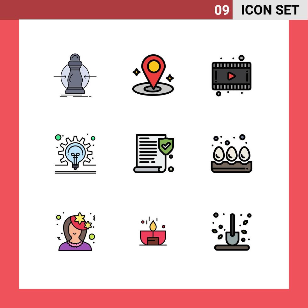 9 tematiska vektor fylld linje platt färger och redigerbar symboler av politik försäkring filma aning begrepp redigerbar vektor design element