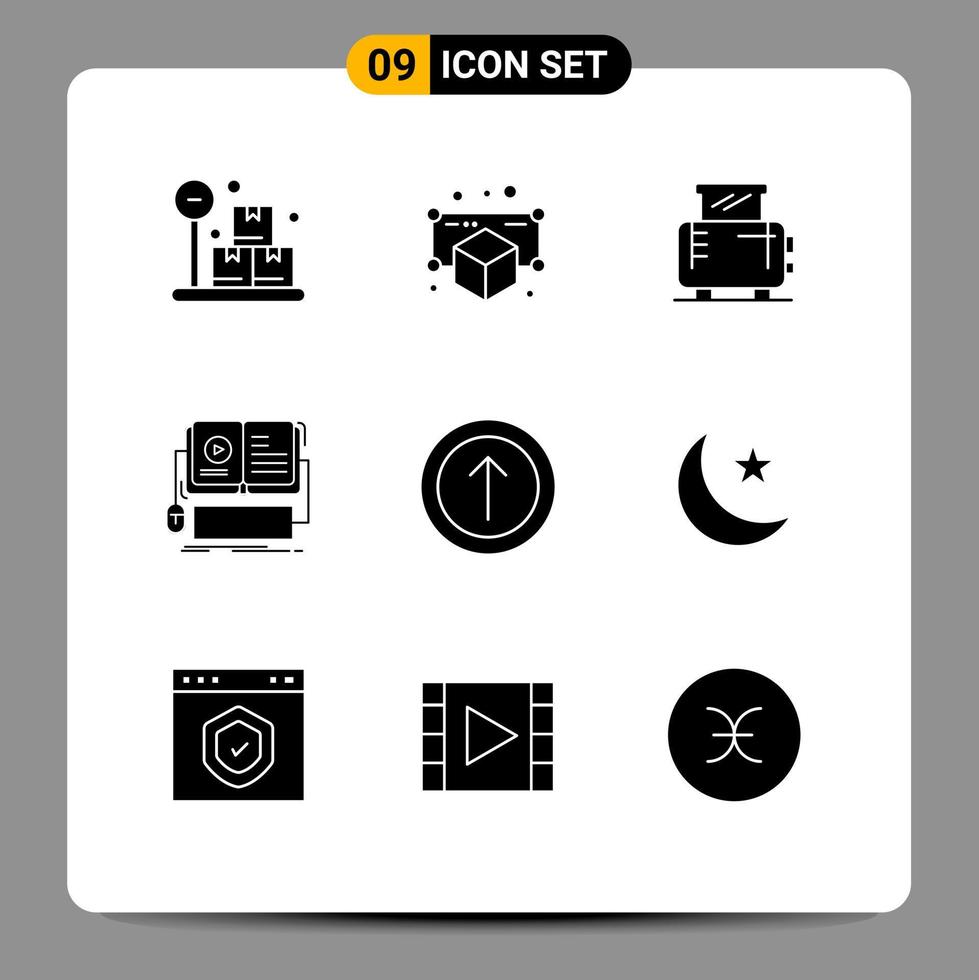 Satz von 9 Vektor-Solid-Glyphen auf Raster für Pfeilvideo-Heimmobile-eBook-editierbare Vektordesign-Elemente vektor