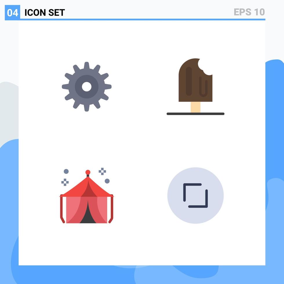 uppsättning av 4 vektor platt ikoner på rutnät för redskap underhållning strand is tält redigerbar vektor design element