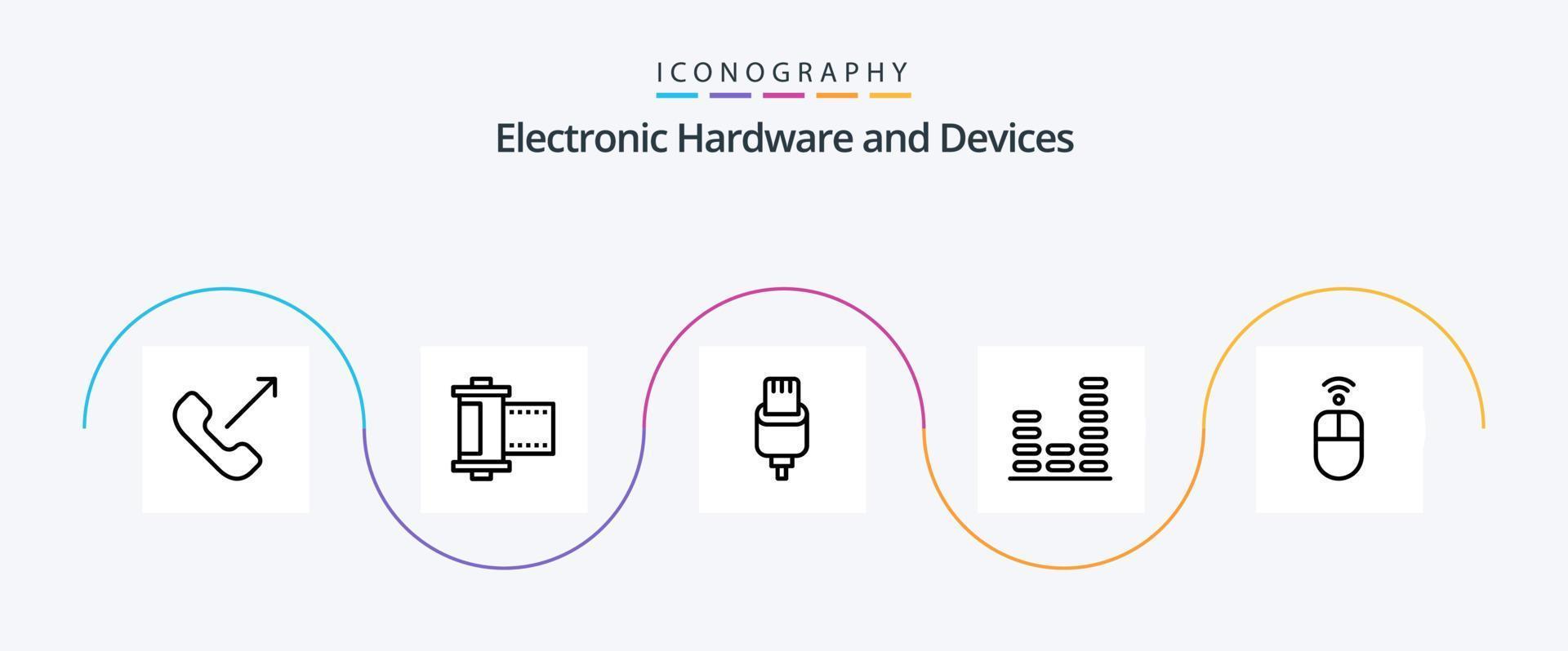 Geräte Linie 5 Icon Pack inklusive Hardware. Klang. Kabel. Musik. Audio- vektor