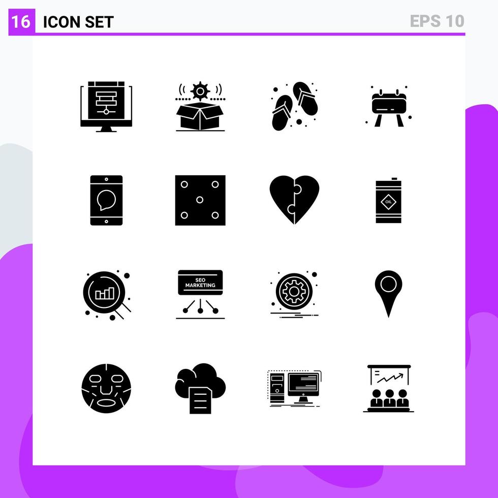 16 användare gränssnitt fast glyf packa av modern tecken och symboler av mobiltelefon checklista redskap styrelse tofflor redigerbar vektor design element