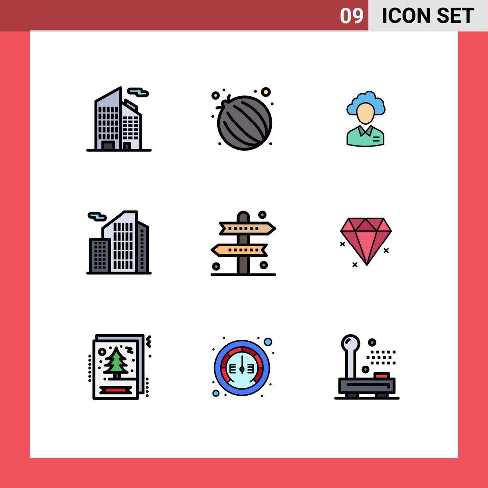 Satz von 9 Vektor-Filledline-Flachfarben im Raster für Aktivitäten, die mit bearbeitbaren Vektordesign-Elementen für Immobilienressourcen bearbeitet werden können vektor