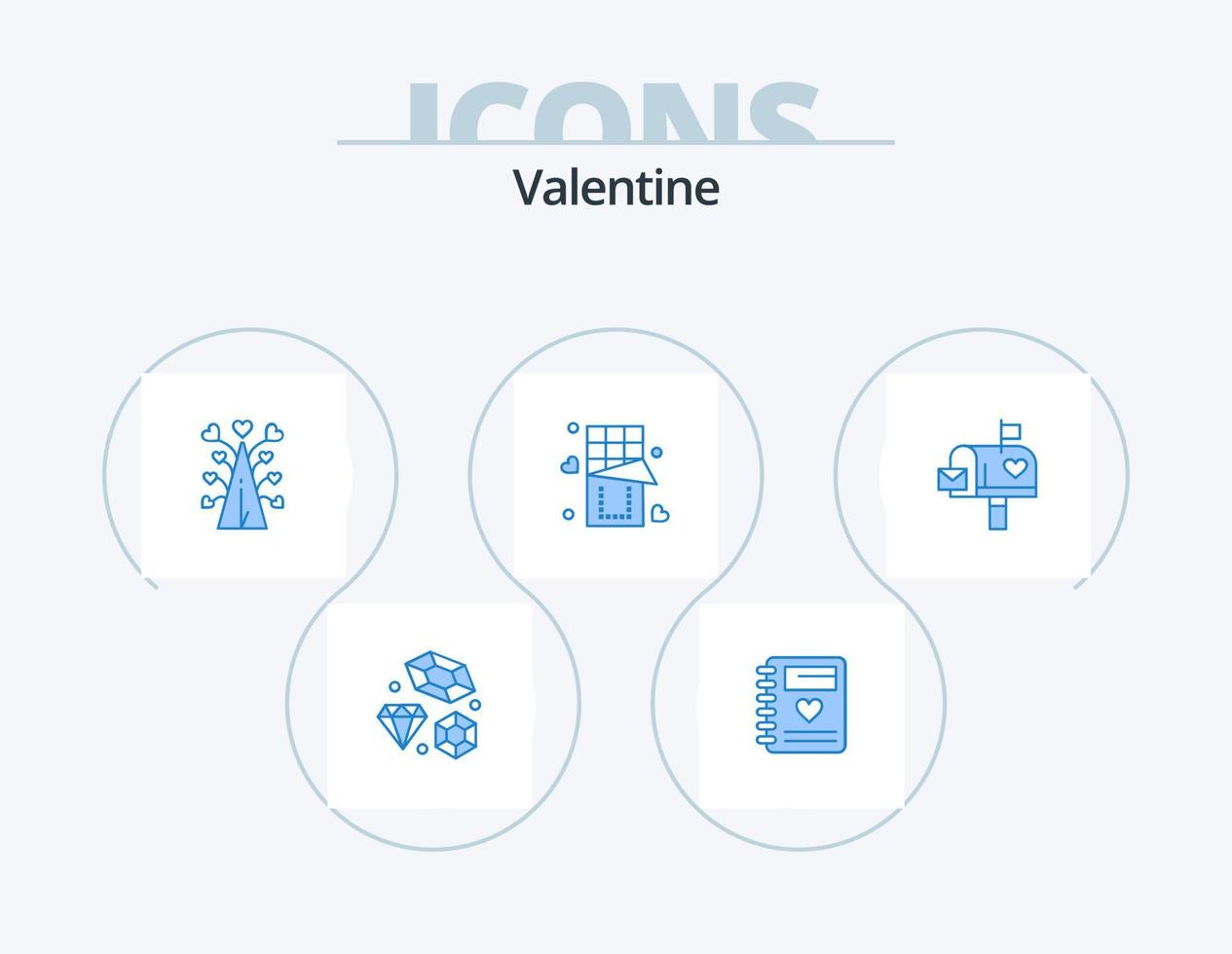 Valentine Blue Icon Pack 5 Icon-Design. süss. Liebe. Liebe. Schokolade. Valentinstag vektor