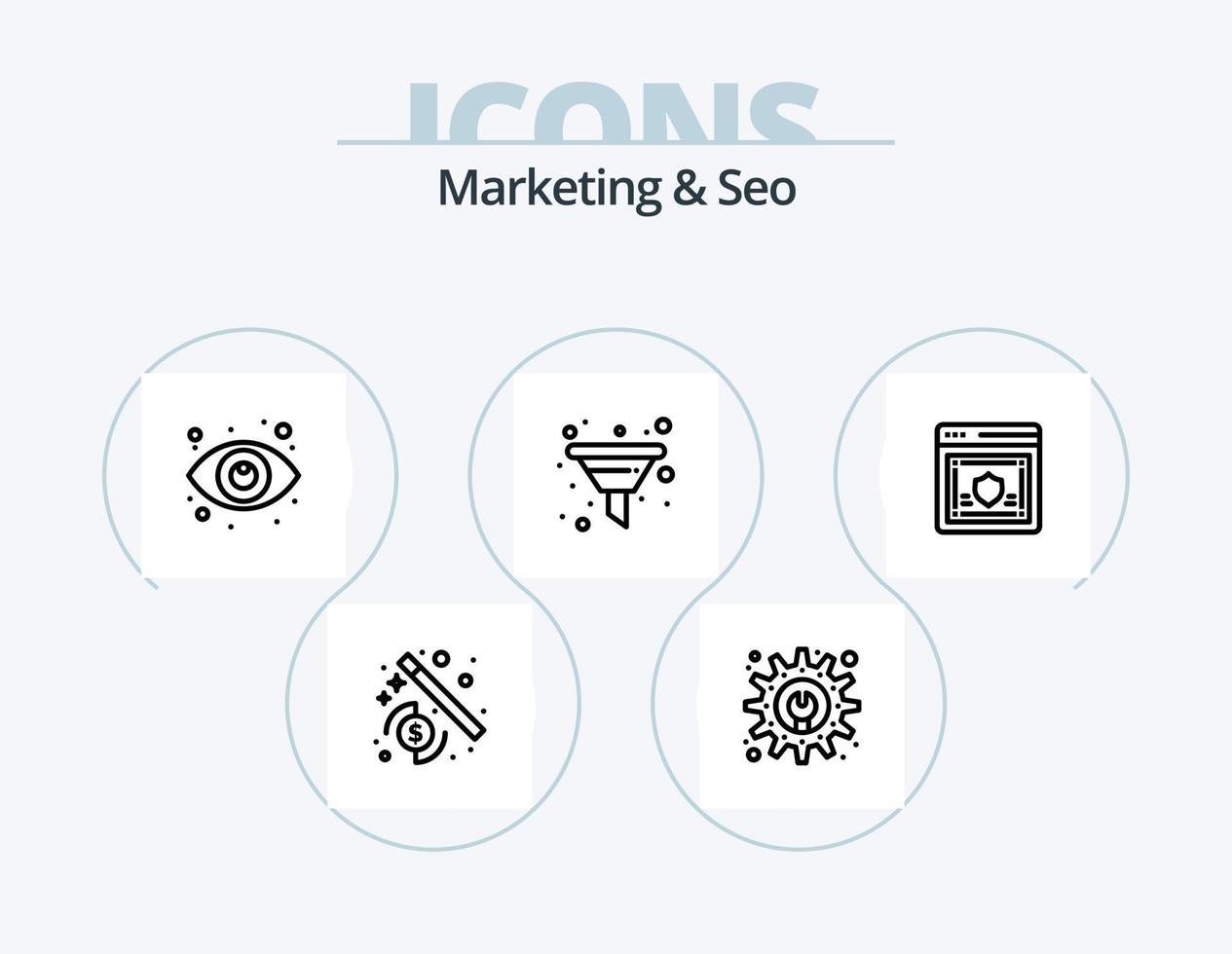 marknadsföring och seo linje ikon packa 5 ikon design. marknadsföring. strategi. telefonförsäljare. pussel. uppkopplad vektor