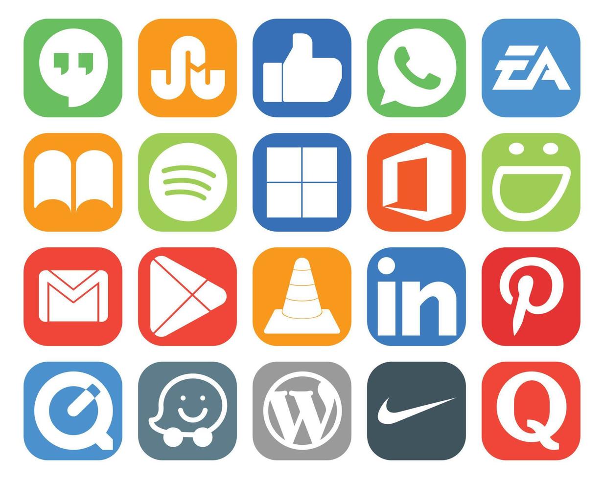 20 Social Media Icon Pack einschließlich VLC Google Play Spotify Mail Gmail vektor