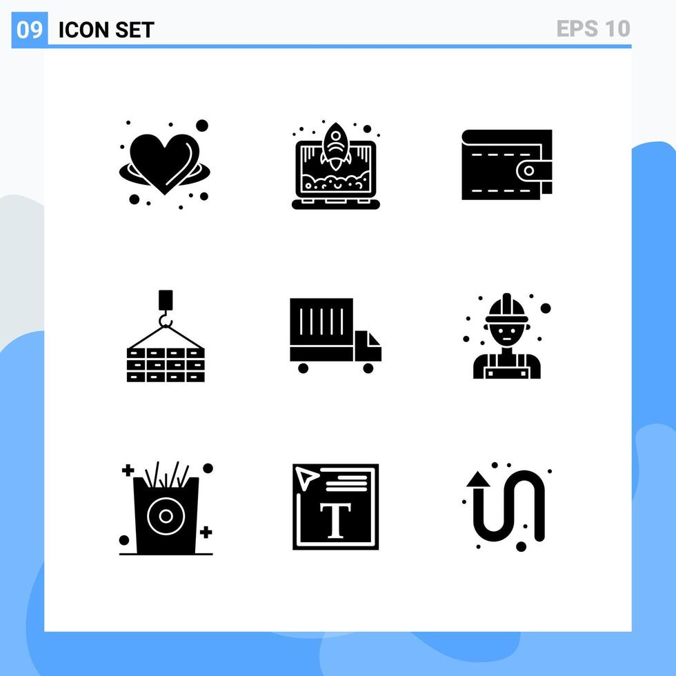 universell ikon symboler grupp av 9 modern fast glyfer av skåpbil leverans kontanter kran frakt redigerbar vektor design element