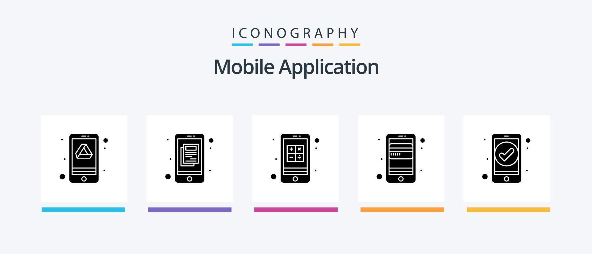 mobil Ansökan glyf 5 ikon packa Inklusive kolla upp. telefon. app. mobil. Bankomat kort. kreativ ikoner design vektor