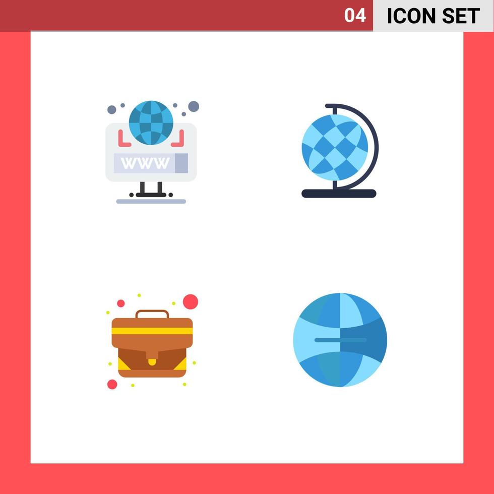 Bearbeitbares Vektorlinienpaket mit 4 einfachen flachen Symbolen von Browser-Büro-Web-Globus global bearbeitbaren Vektordesign-Elementen vektor