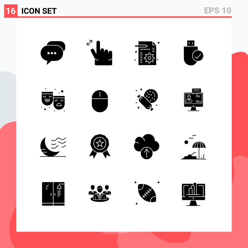 Piktogrammsatz aus 16 einfachen soliden Glyphen von Rollen Stick-Management-Hardware verbundene bearbeitbare Vektordesign-Elemente vektor