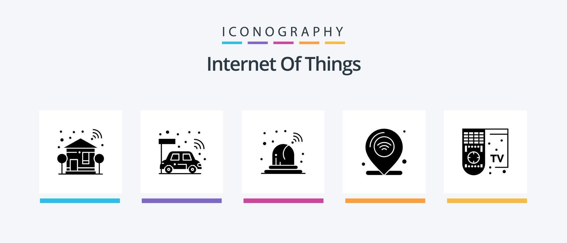 Internet der Dinge Glyph 5 Icon Pack inklusive Smart. iot. schlau. Internet der Dinge. Standort. kreatives Symboldesign vektor