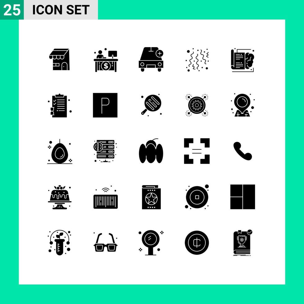 uppsättning av 25 modern ui ikoner symboler tecken för bok konfetti Lägg till fira fordon redigerbar vektor design element