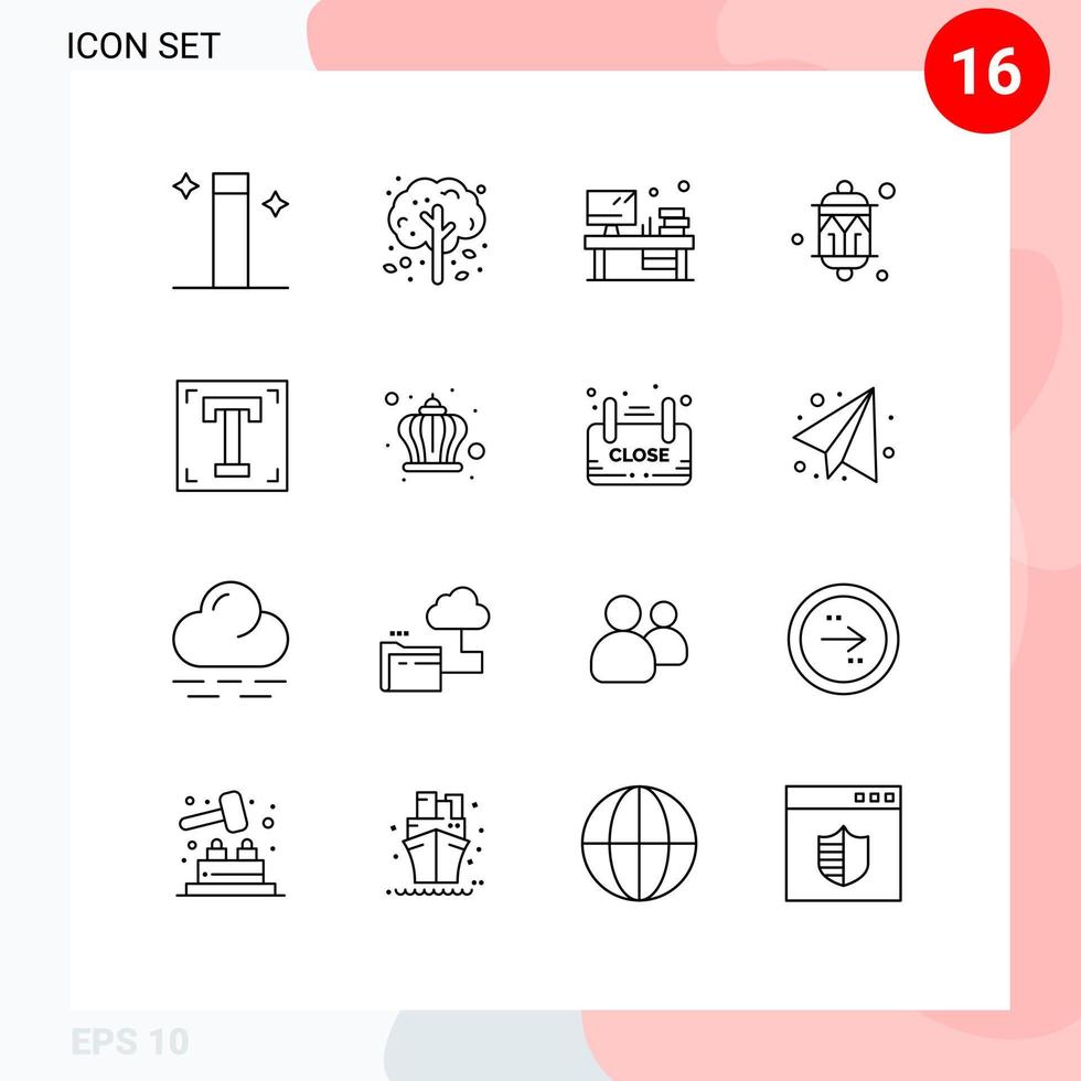 moderner satz von 16 umrissen und symbolen wie bearbeitbare vektordesignelemente der schriftlichtbürolaternendekoration vektor