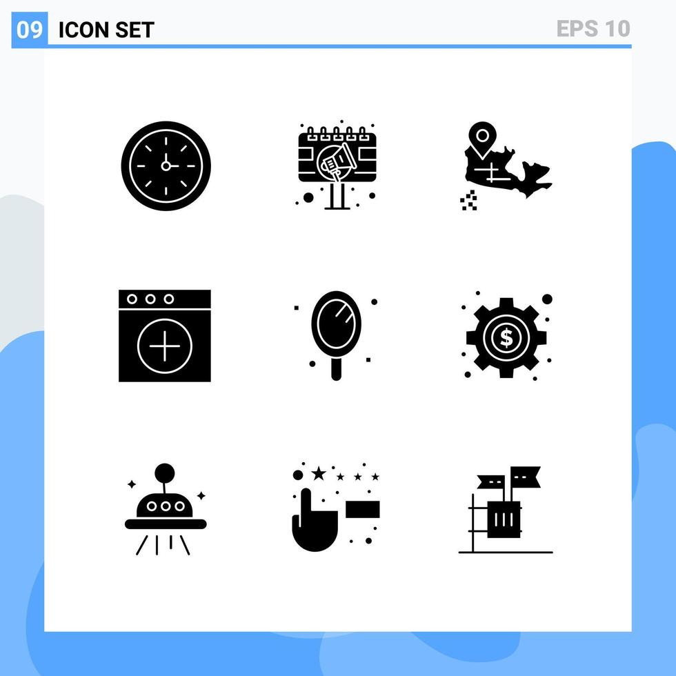 9 tematiska vektor fast glyfer och redigerbar symboler av spegel skönhet tecken styrelse ny app redigerbar vektor design element