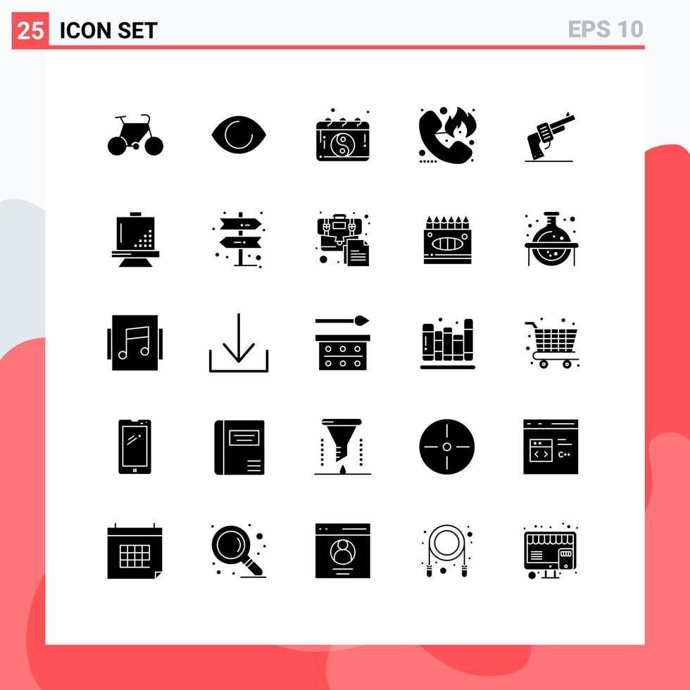 25 kreative Symbole moderne Zeichen und Symbole von Waffen-Feuerwehrkalender-Feuerrufen editierbare Vektordesign-Elemente vektor