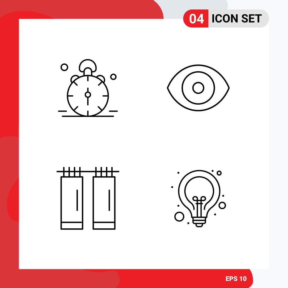 4 tematiska vektor fylld linje platt färger och redigerbar symboler av larm badrum klocka öga interiör redigerbar vektor design element