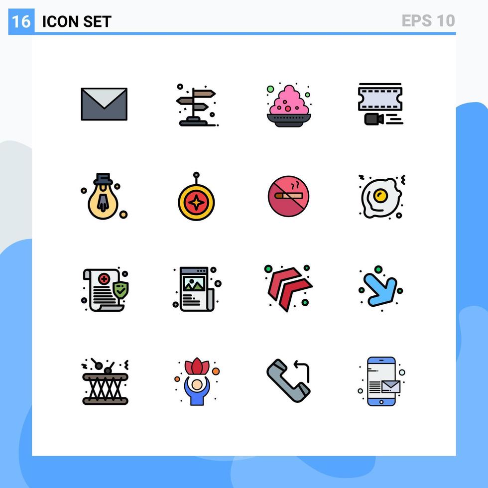 16 universelle, flache, farbgefüllte Linienzeichen Symbole für Lichtfilmstreifen Farbfilmrollenanimation editierbare kreative Vektordesignelemente vektor