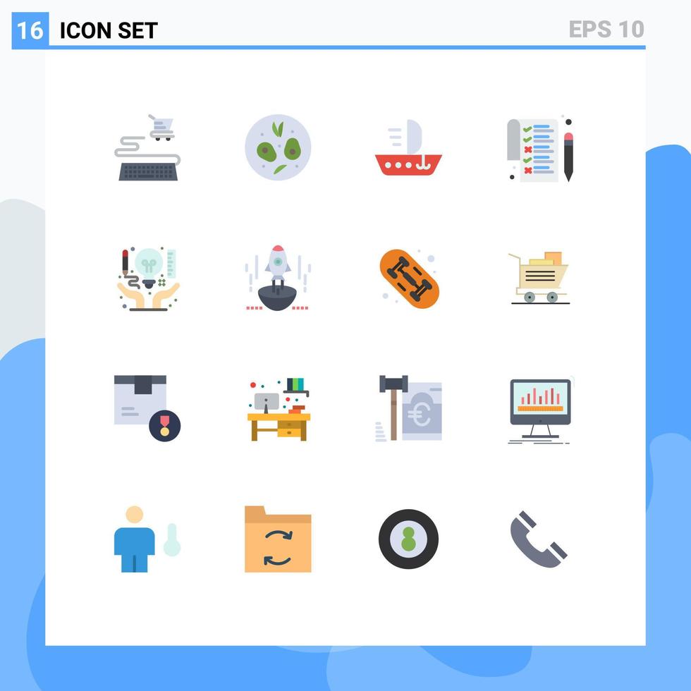 16 universell platt Färg tecken symboler av dokumentera företag jolle konst penna redigerbar packa av kreativ vektor design element