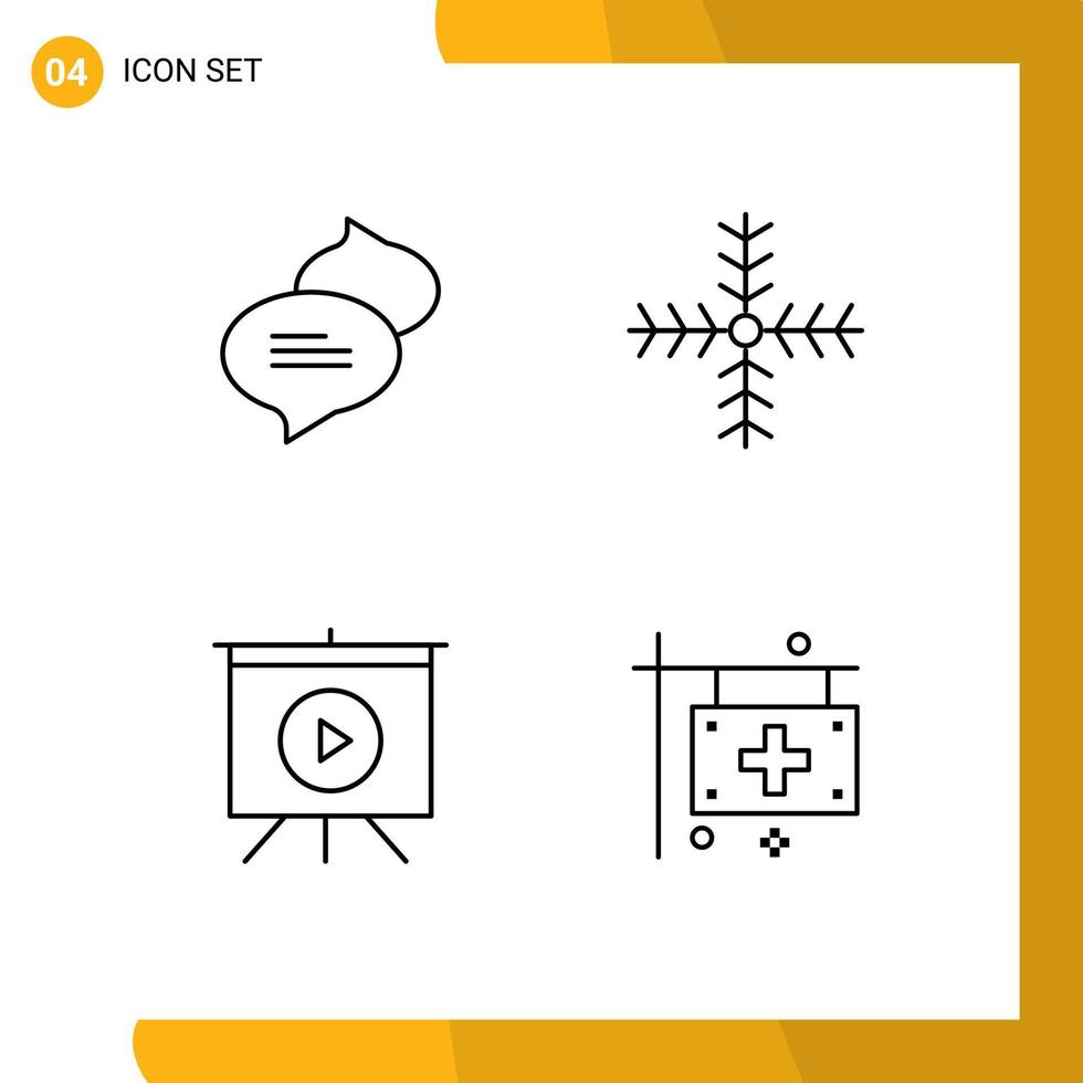 mobil gränssnitt linje uppsättning av 4 piktogram av chattar video jul vinter- klinik redigerbar vektor design element