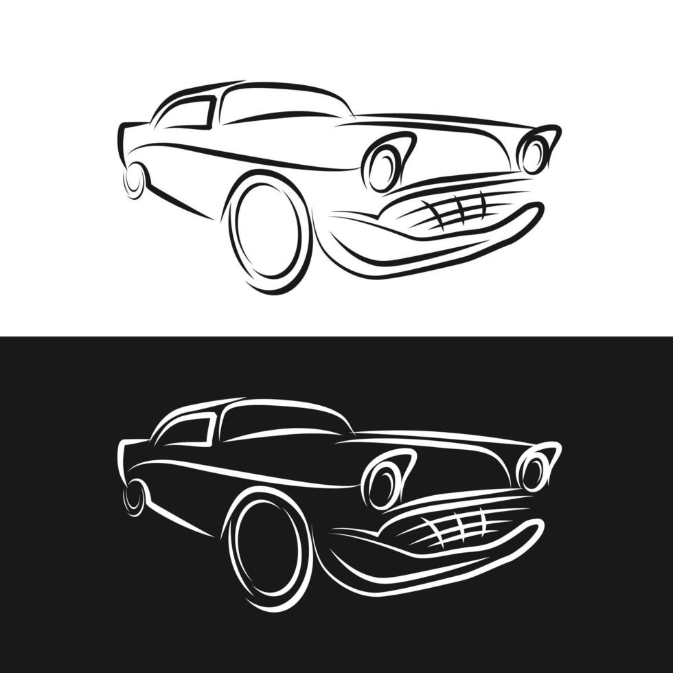 Linienvektorsymbol Amerikanischer Auto-Oldtimer. klassischer Stil der 1930er Jahre. nostalgie antikes auto. Sommerreise Urlaub. Vintage-Cartoon-Sportwagen. Autobahn. Garage. Sammelwagen. Illustration für Design vektor