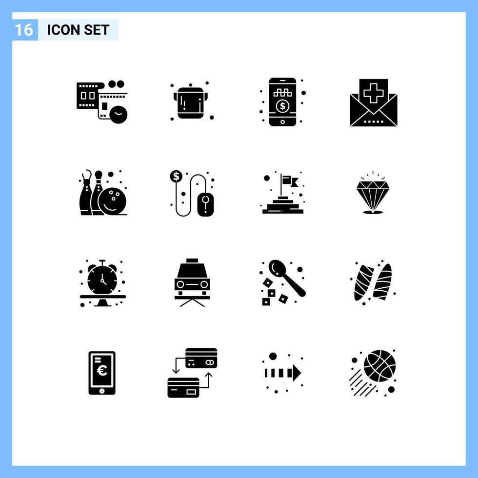 packa av 16 modern fast glyfer tecken och symboler för webb skriva ut media sådan som roligt medicin betala kontanter post kondition redigerbar vektor design element