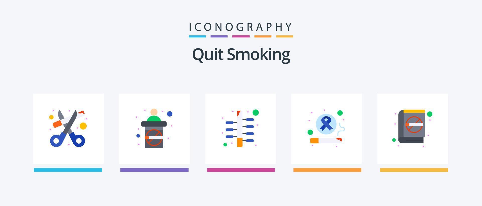 sluta rökning platt 5 ikon packa Inklusive rökning. vana. rökning. cancer. sluta med. kreativ ikoner design vektor