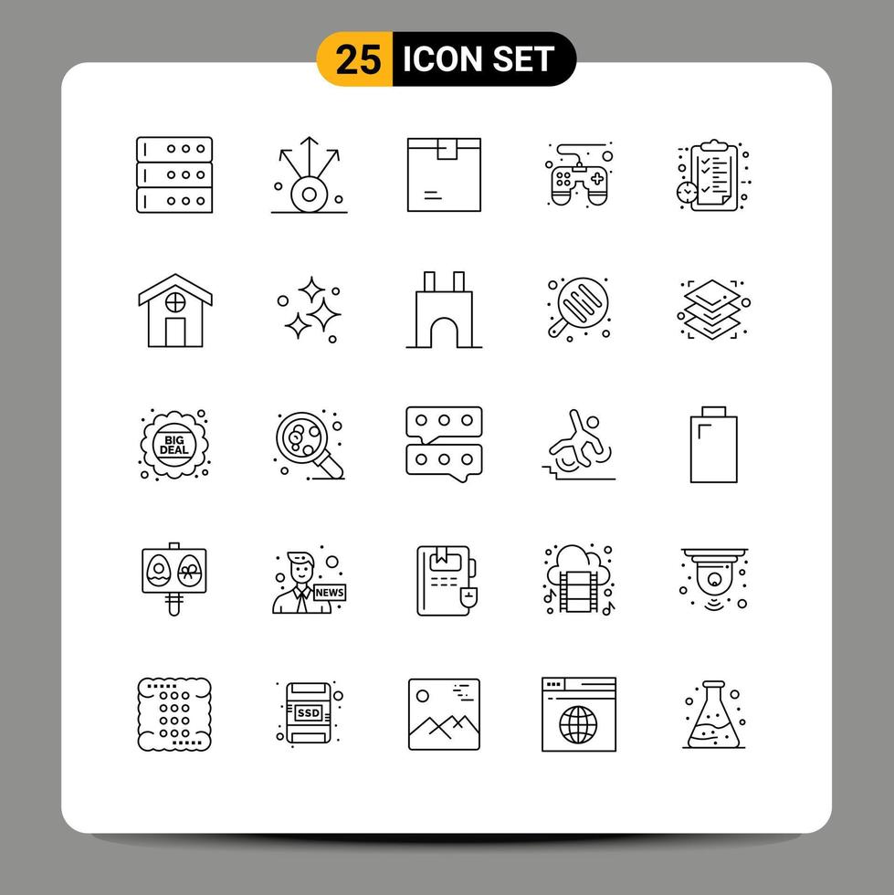 Aktienvektor-Icon-Pack mit 25 Zeilenzeichen und Symbolen für Seitenuhrwaren Zwischenablage Gamepad editierbare Vektordesign-Elemente vektor
