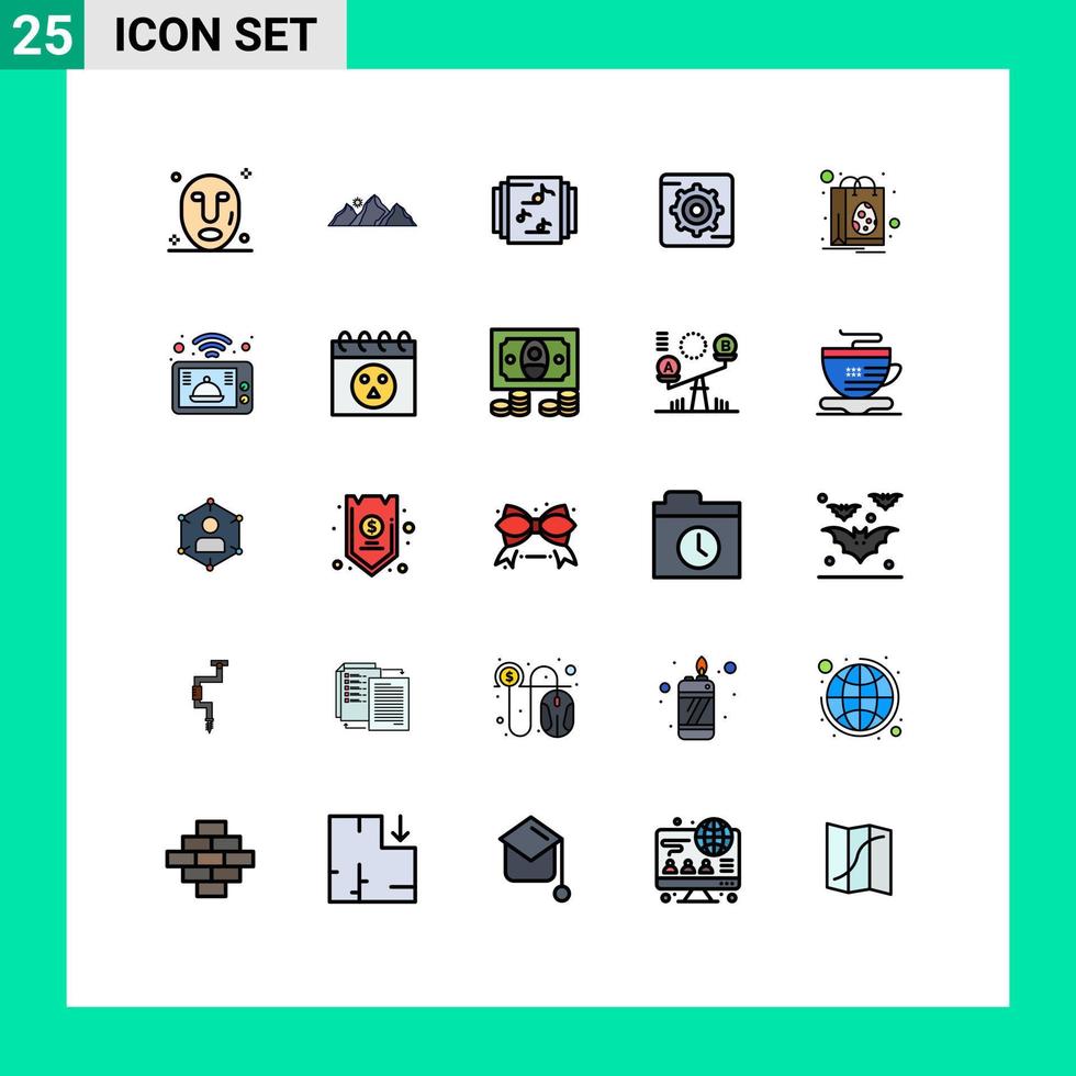 25 universell fylld linje platt färger uppsättning för webb och mobil tillämpningar handla påsk samling väska miljö redigerbar vektor design element