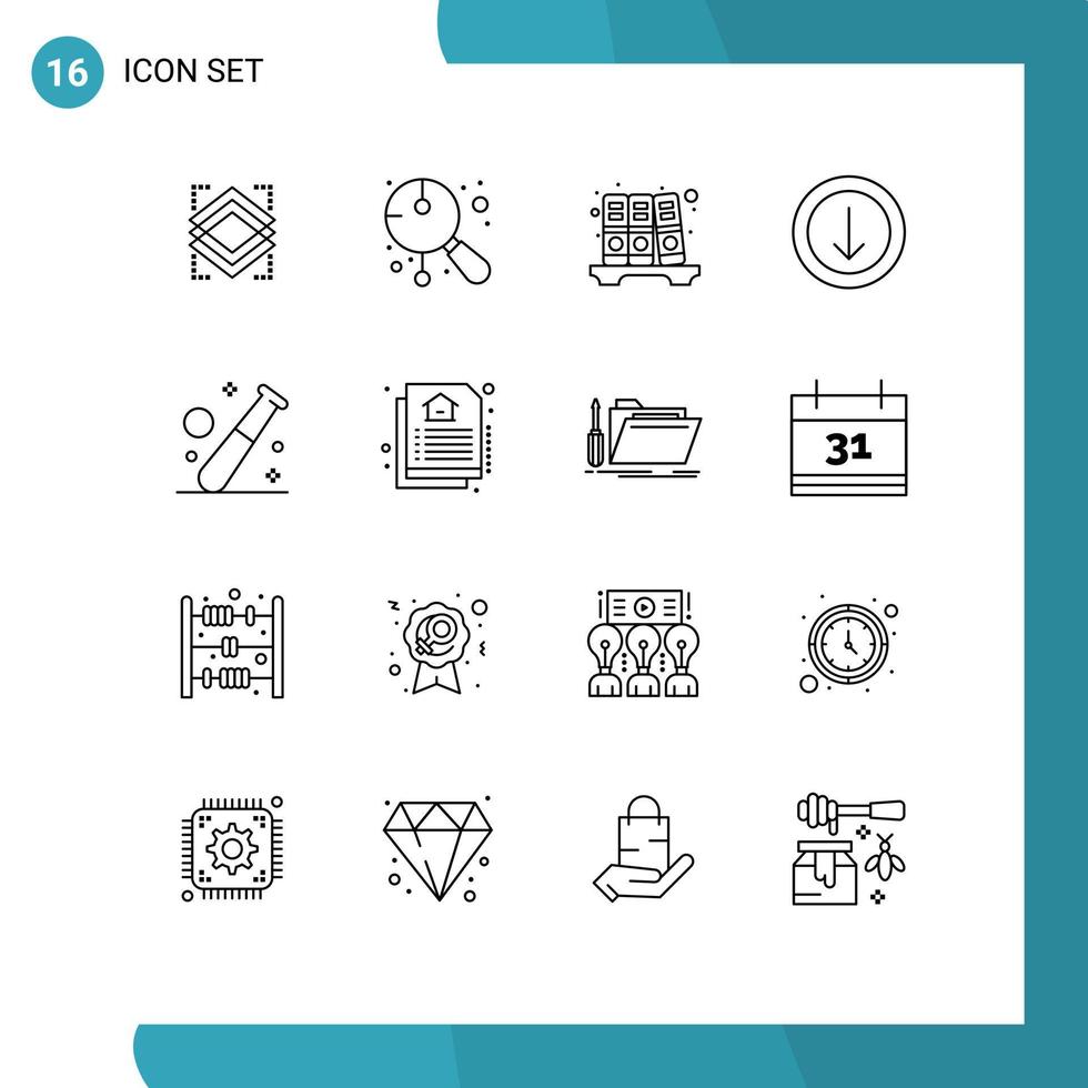 uppsättning av 16 modern ui ikoner symboler tecken för spel boll musik ladda ner pil redigerbar vektor design element