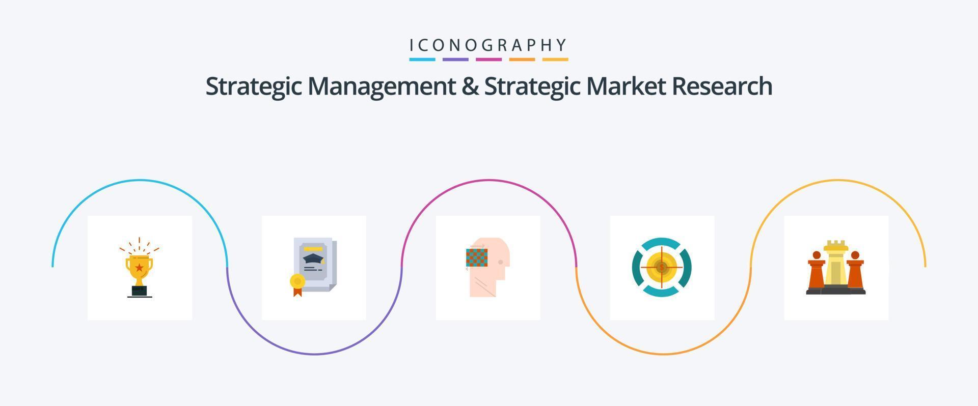 Strategisches Management und strategische Marktforschung Flat 5 Icon Pack inklusive Computer. Dollar. Benutzer. Ziel. Pfeil vektor